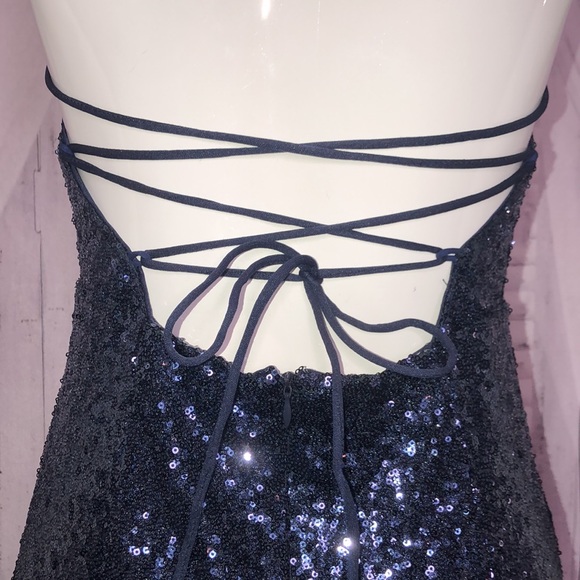 Navy blue mini sequins dress - Picture 10 of 11